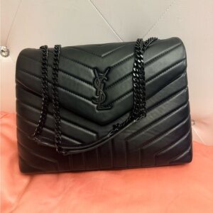 Yves Saint Laurent Black Chevron Shoulder Bag